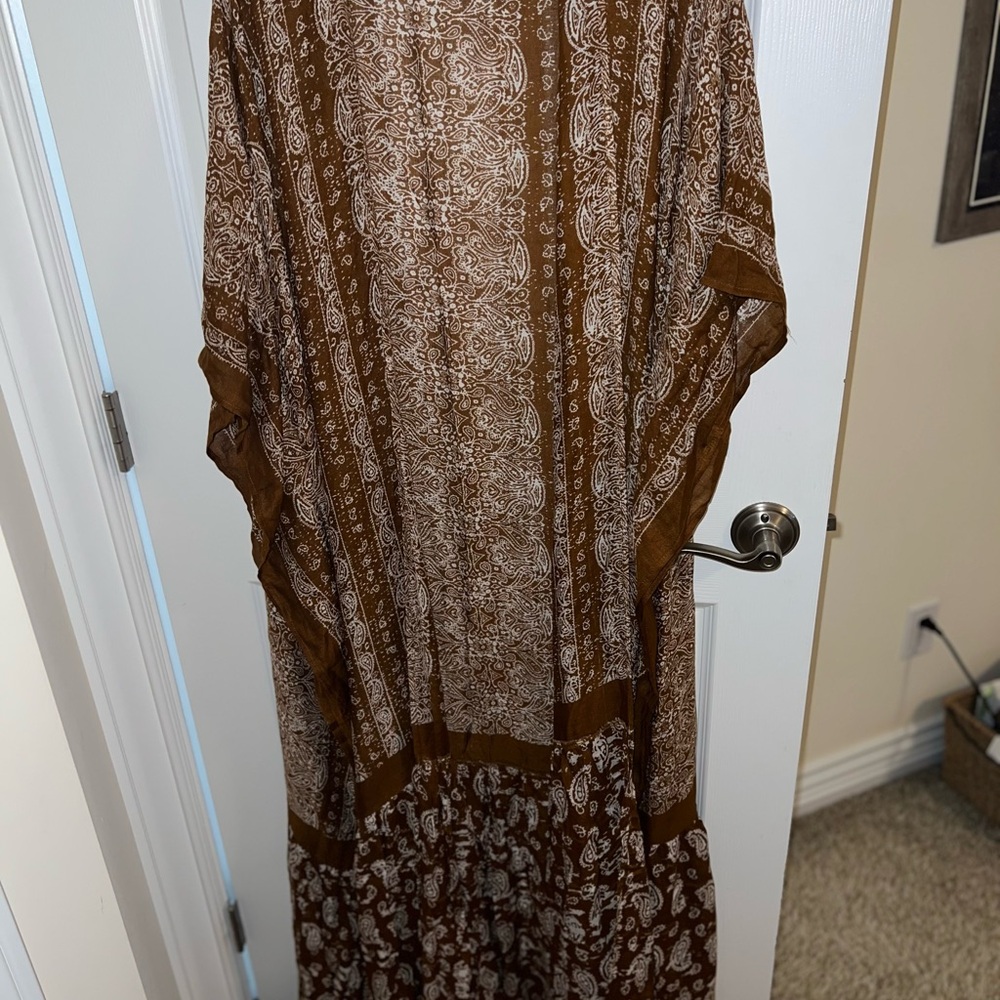 Brown Paisley Kimono Cover-Up